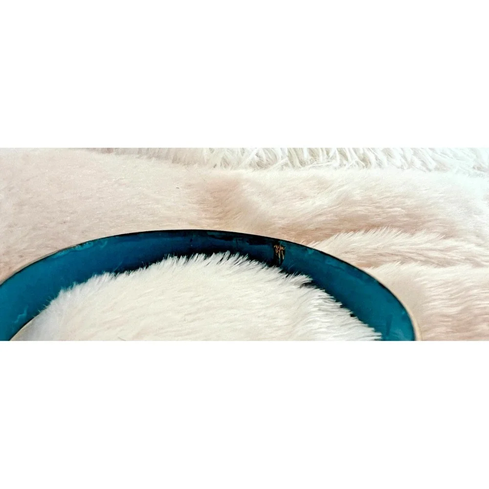 Vintage Cloisonne‎ Bangle Floral Green Teal Enamel Brass Bracelet Earth Tones